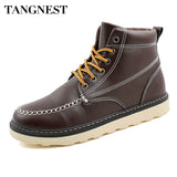 Tangnest Men's Boots Autumn Winter Men Work Boots Pu Leather High Top Shoes For Male Casual Lace Up Footwear Man Brown XMX566