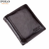 VICUNA POLO Large Capacity Genuine Leather Men Wallet With Coin Pocket Waxy Cow Leather Mens Short Wallets billetera hombre