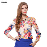 Fashion Women Spring&Summer Shirts Printed Chiffon Blouse Tops Casual Full Sleeve Stand Collar Shirts Slim Fit Office Clothing