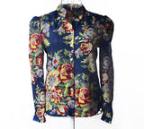 Fashion Women Spring&Summer Shirts Printed Chiffon Blouse Tops Casual Full Sleeve Stand Collar Shirts Slim Fit Office Clothing