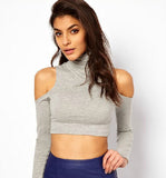 EAST KNITTING Women's Clothing 2017 New Crop Tops Summer Sexy Off The Shoulder Long Sleeve T-shirts Tees For Woman