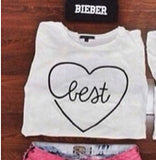 Summer 2017 New Fashion Short Sleeve Loose T Shirt Women Clothing "BEST BITCHES" Heart Print Women Tops In Stock