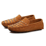 Tangnest Brand NEW Rivets Flats Men Fashion 2017 Split Leather Square Toe Loafers Man Soft Driving Shoes Moccasins XMR2606