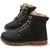 Tangnest Winter Fur Men Boots Casual Lace Up Safety Work Boots Autumn Men Platform Shoes Rubber Snow Boot Man Big Size 46 XMX637