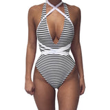 Summer Fashion Women Sexy One Piece Backless Striped Bathing Suit Casual Bikini Wear LM75