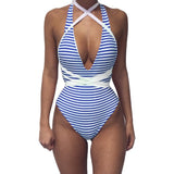 Summer Fashion Women Sexy One Piece Backless Striped Bathing Suit Casual Bikini Wear LM75