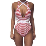 Summer Fashion Women Sexy One Piece Backless Striped Bathing Suit Casual Bikini Wear LM75