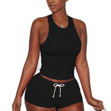 2017 Summer Women Fashion Suits Sexy O Neck Sleeveless Tank Top+Shorts Female Casual Tracksuits Sporting Suits Plus Size S-2XL