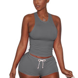 2017 Summer Women Fashion Suits Sexy O Neck Sleeveless Tank Top+Shorts Female Casual Tracksuits Sporting Suits Plus Size S-2XL