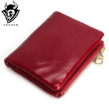 New Fashion TAUREN High Quality 100% Genuine Leather Women Mini Wallet Oil Wax Leather Coin Purse Coin Credit Card Holder