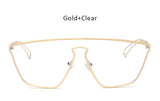 TSHING Fashion Women Clear Cat Eye Sunglasses Unique One Piece Lens Mirror Cateye Sun Glasses Female Optical Big Glasses Frame