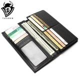 3 Folder New Brand Men Wallets 100% Genuine Leather Wallets Male Purse Card Holder Black Long Wallets