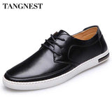 Tangnest Men PU Leather Shoes 2017 British Style Men Lace Up Casual Shoes Solid Platform Flats For Male Comfort Shoes XMR2422