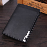 New Men PU Leather Short Vertical Wallet Card Holder Purse Metal Edge Casual Soild Men Wallets Coin Pocket Purse Male Wallet