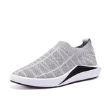 Men Knitted Fabric Platform Shoes, Black/Red/Gray Breathable Plaid Air Mesh, Light Casual Slip On, Elastic Flats/Flat Shoes