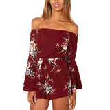 Women Jumpsuit Fashion Sexy Off Shoulder Floral Printing Red salopette femme Playsuit Ladies Summer Beach Clothes