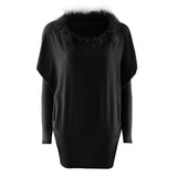 Women's Fashion Dress Long Sleeve O-Neck Fur Collar Batwing Sleeve Ladies Mini Dress Winter Women Clothing