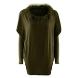 Women's Fashion Dress Long Sleeve O-Neck Fur Collar Batwing Sleeve Ladies Mini Dress Winter Women Clothing