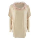 Women's Fashion Dress Long Sleeve O-Neck Fur Collar Batwing Sleeve Ladies Mini Dress Winter Women Clothing