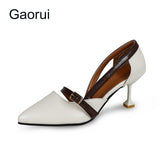 GAORUI New Brand Women Straps Pumps Buckle pachwork Sandals For Woman Slip-on pointed Toe PU leather Thin heels shoes