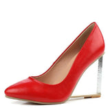 BONJOMARISA Crystal Wedge High Heel Pumps Genuine Leather Summer Shoes Pointed Toe White Red Black Apricot Party Wedding Shoes