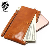 Mobile Phone Packet 7 Color Women's Slim Wallets Oil Wax Leather Thin Handbag Leather Simple Leather Hand Grasping Coin Purse