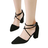 HEE GRAND Cross-tied Women Sandals Summer Sexy Square High Heels Flock Wedding Shoes Woman Elegant Pumps Ladies 3 Colors XWZ2049