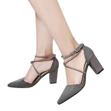 HEE GRAND Cross-tied Women Sandals Summer Sexy Square High Heels Flock Wedding Shoes Woman Elegant Pumps Ladies 3 Colors XWZ2049