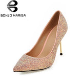 BONJOMARISA Plus Size 32-43 Design Shinning Sexy High Heels Women Shoes Pointed Toe Party Wedding Dress Platform Women Pumps