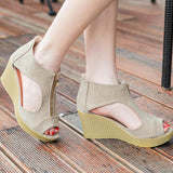 MUQGEW Women Shoes women's wedges sandals platform shoes platform zipper block high-heeled shoes #LREW