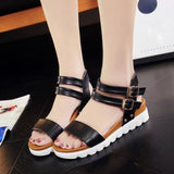 MUQGEW Women's Summer Sandals Leather Flat Sandals Women Simple Sandals #LREW