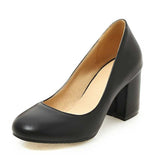 BONJOMARISA Gladiator Chunky Heels Round Toe Less Platform Party Wedding Office Dress Shoes Plus Size 34-43 Fashion Women Pumps