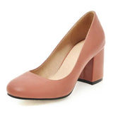 BONJOMARISA Gladiator Chunky Heels Round Toe Less Platform Party Wedding Office Dress Shoes Plus Size 34-43 Fashion Women Pumps