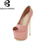 BONJOMARISA Shinning Women Pumps Sexy Ultra High Heel Platform Shoes Party Wedding Woman Peep Toe Platform Pumps Big Size 30-48