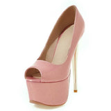 BONJOMARISA Shinning Women Pumps Sexy Ultra High Heel Platform Shoes Party Wedding Woman Peep Toe Platform Pumps Big Size 30-48