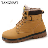 Tangnest Winter Fur Men Boots Casual Lace Up Safety Work Boots Autumn Men Platform Shoes Rubber Snow Boot Man Big Size 46 XMX637